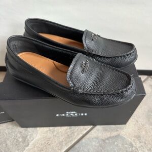 Coach Mary Lock Up Black Leather Slip-On Loafers